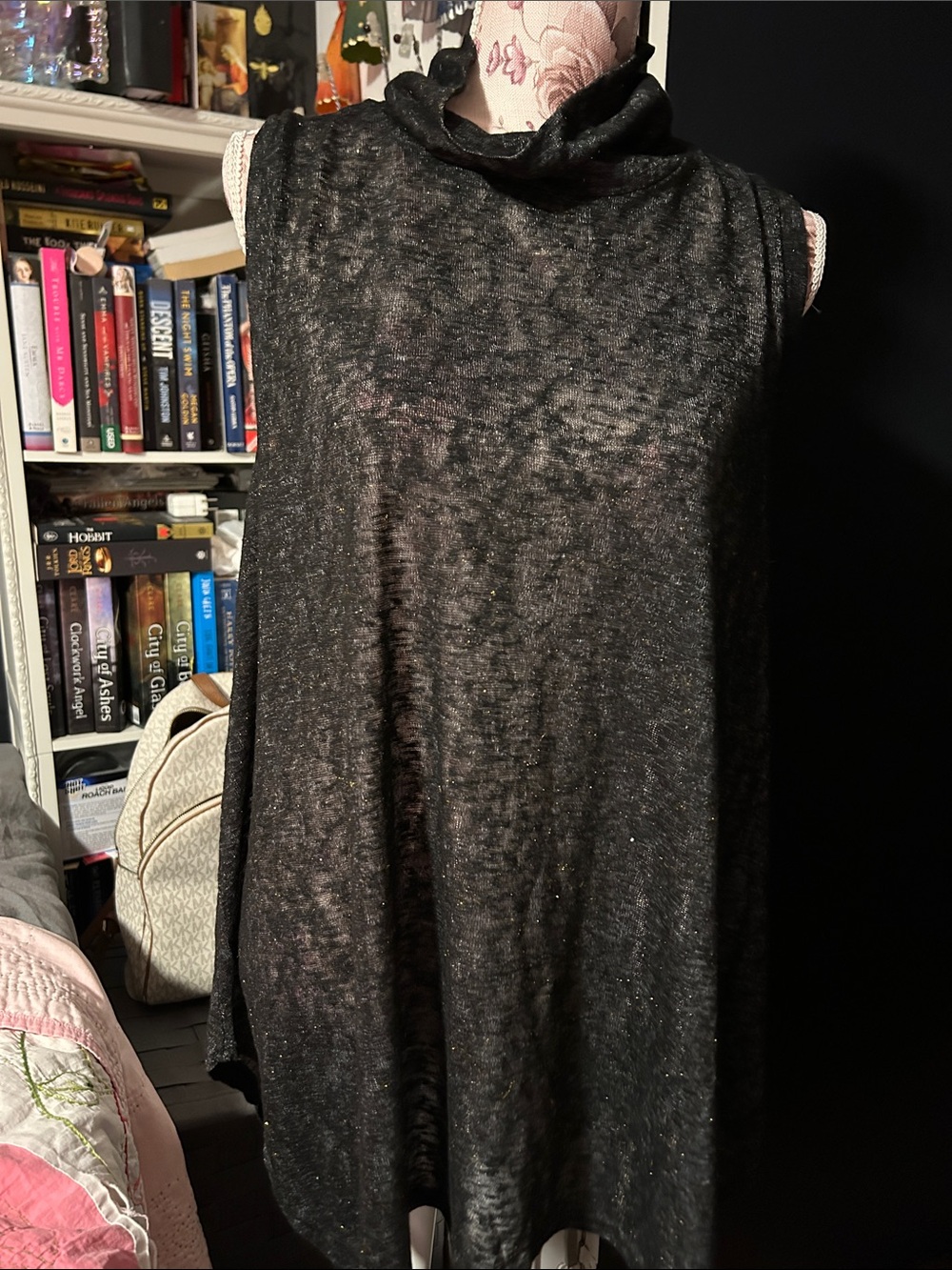 Apt. 9 Black Metallic Sheer Sleeveless Cowl Neck Top